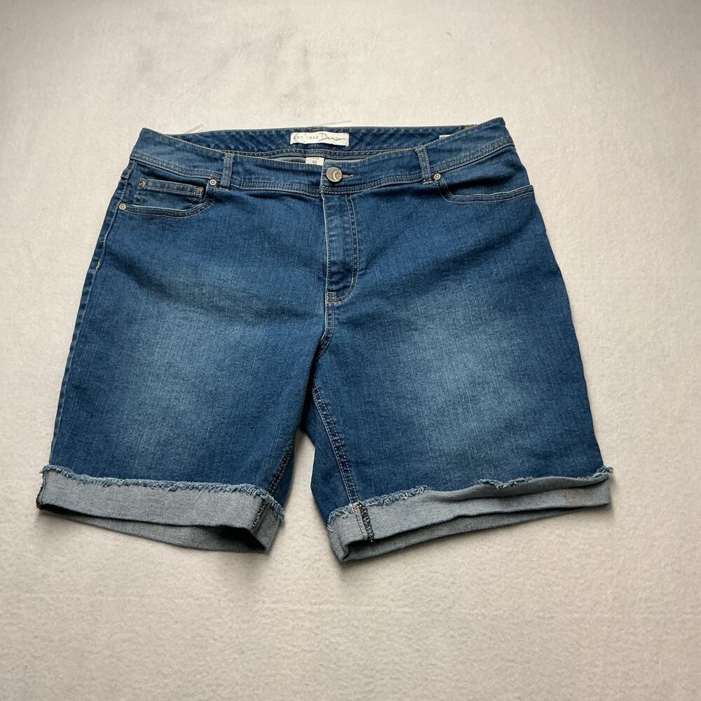 C Est. 1946 Boyfriend Cuffed Shorts Women's Sz 16, Blue Denim Flowers, 4131